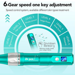 Dr.Pen A6S Microneedling Pen Micro Needling Treatment Tool Kit for Skincare Professional Microneedle Machine in 6 Speeds Adajustable with 5 pcs 16-Pin 5 pcs 36-Pin Cartridges Wireless