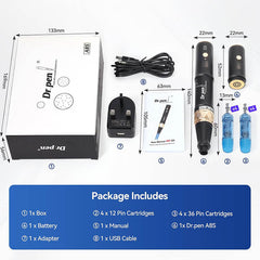 Professional Derma Pen A8S, Wireless Dr.pen A8S with 6 Speeds, Electric Dermapen with 8pcs Cartridges Replacement (12PIN 36PIN), 0.25-2.5mm Adjustable