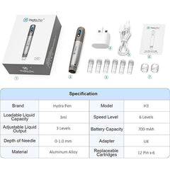 Dr.pen Microneedling, Upgraded 2 IN 1 wireless Dermapen Hydra Pen H3 with 6 Pcs 12PIN Replacement Cartridges Needles, 6 Speed Levels 0-1.0 mm Depth Adjustable